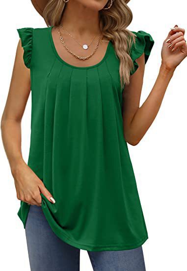 Dame luftigt bluse shirt med elegant flæse design Skovae