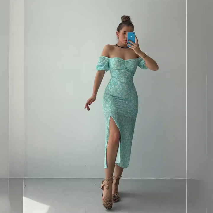 Dame maxikjole med skulderfri design og blomstrettryk Stilla
