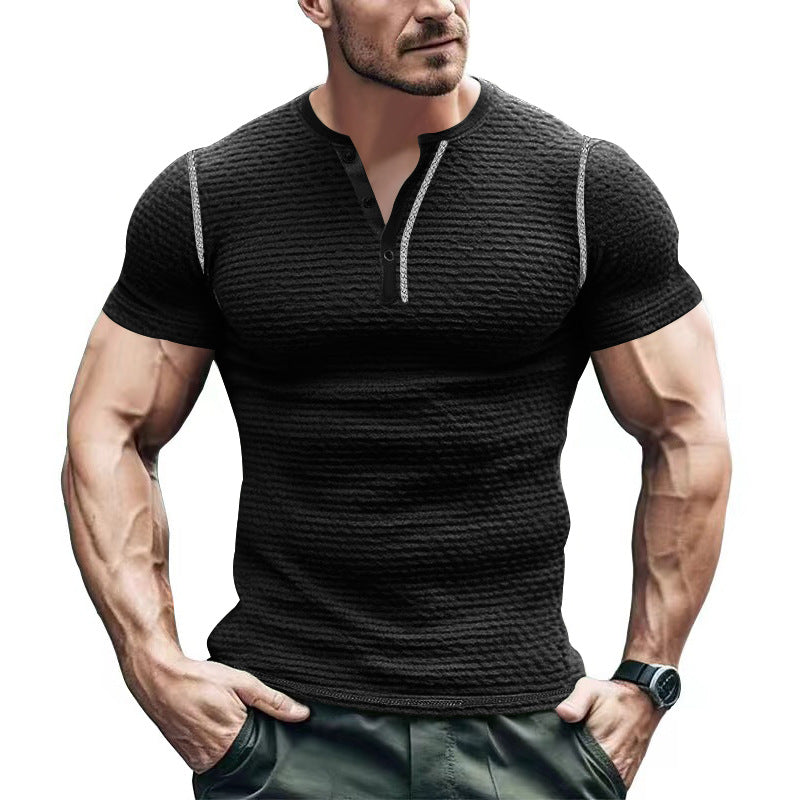 Herrer kortærmet Henley-shirt med struktureret design og modeaccentuer Stilla