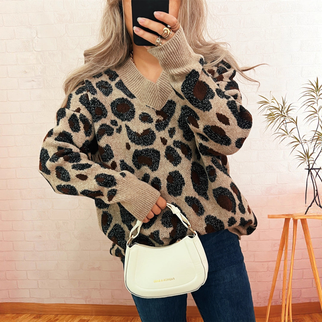 Kvinders afslappede strikket sweater med dyreprint Stilla