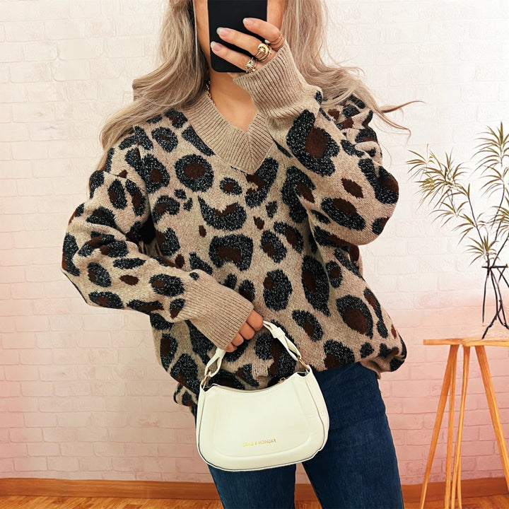 Kvinders afslappede strikket sweater med dyreprint Stilla
