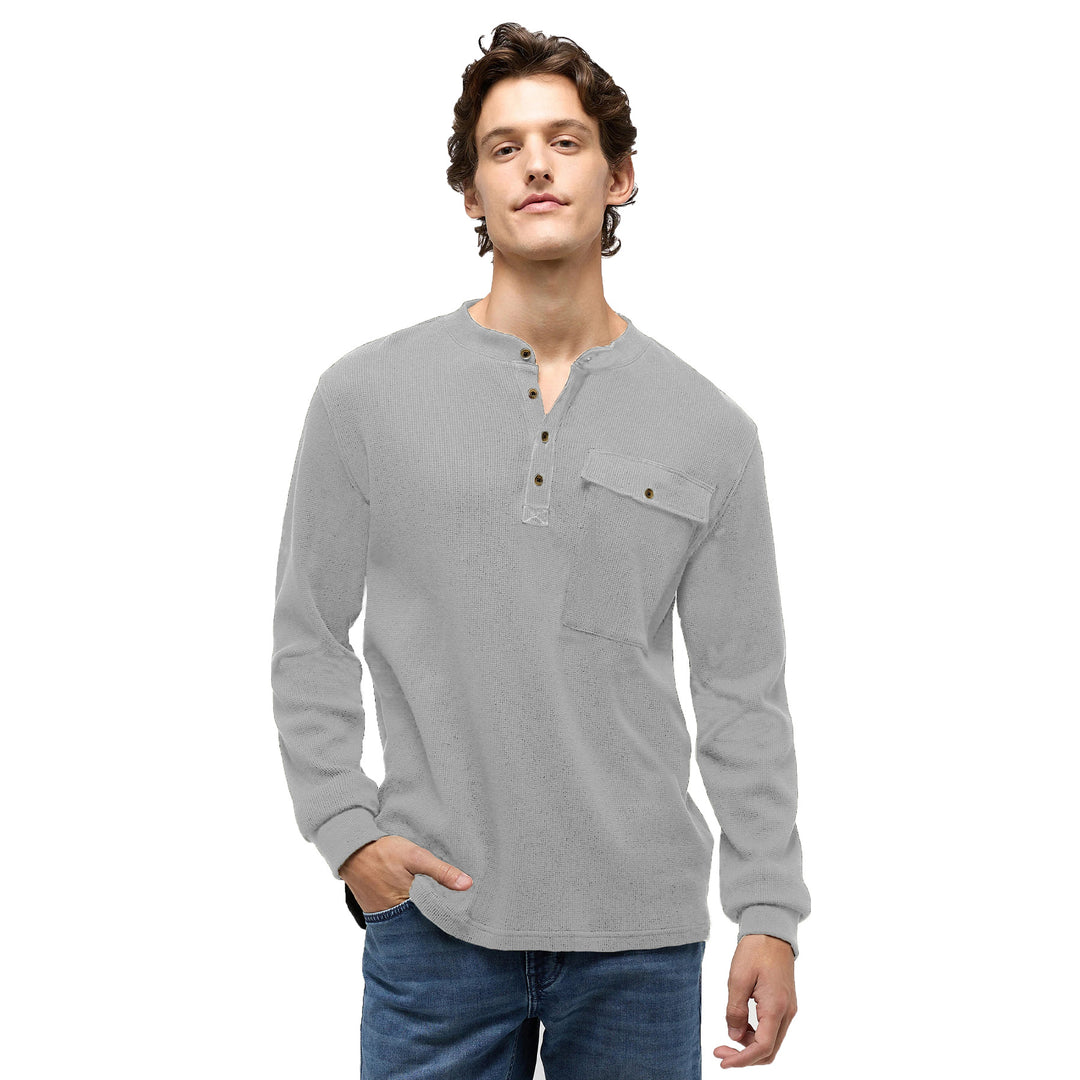 Herrer Langærmet Henley skjorte med struktureret design og praktisk brystlomme Stilla