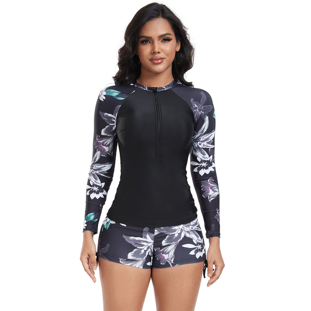 Damer UV-beskyttelses Rashguard med blomsterdesign og korte shorts Stilla