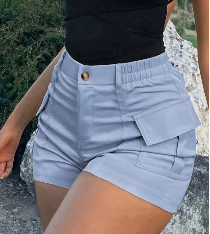Dame Cargo-shorts med høj talje og praktiske lommer Skovae