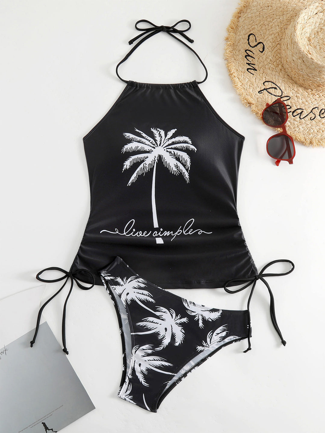 Dame trendy bikinisæt med palme-motiv Skovae