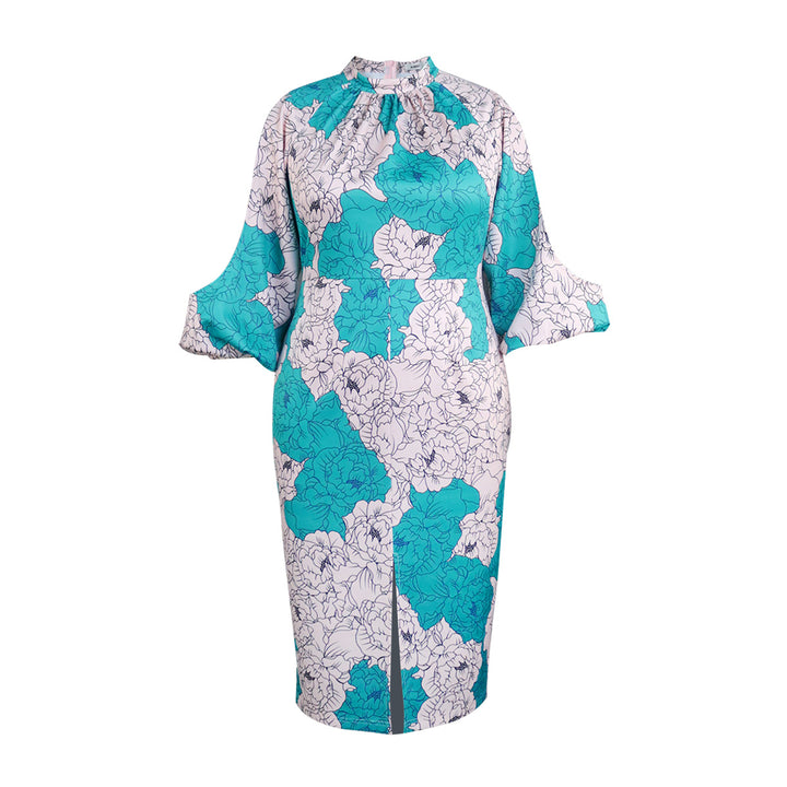 Dame elegant wrap dress with floral pattern and trendy cut-out sleeves Skovae