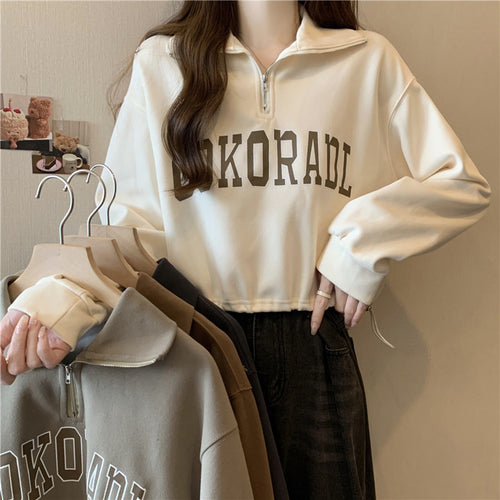 Femme Cropped Half-Zip Sweatshirt med Snøre-Detail Stilla
