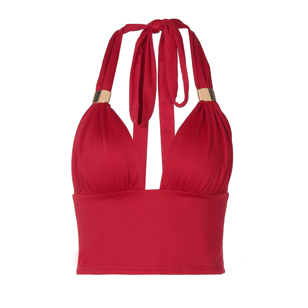 Dame Crop-Top med dyb V-udskæring og elegante stropdetaljer Skovae