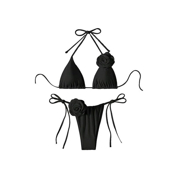 Dame triangel-bikini med legende blomsterapplikationer og justerbare bindebånd Skovae
