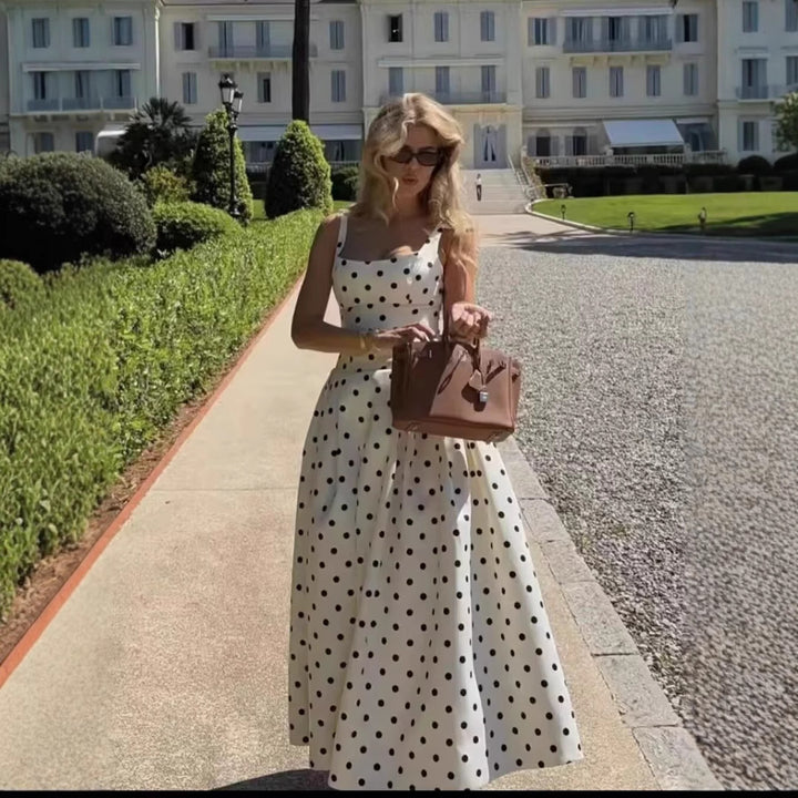Femme Ærmeløs Polka-Dot-Midi-Kjole Stilla