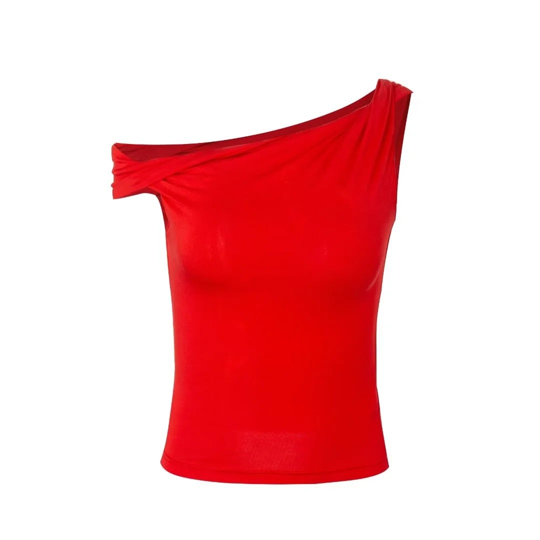 Dame asymmetrisk top med dekorativt draperingselement Stilla