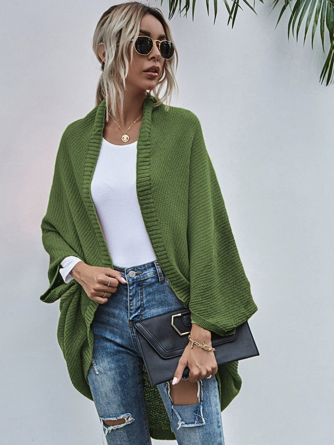 Stilla | Strikjakke Oversized Pasform Uld Strik Åben Front Flagermusærmer