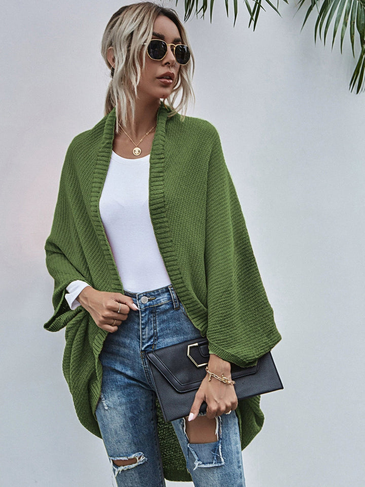 Stilla | Strikjakke Oversized Pasform Uld Strik Åben Front Flagermusærmer