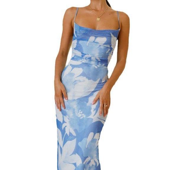 Kvindernes elegante maxi kjole med blomsterprint og slanke stropper Stilla