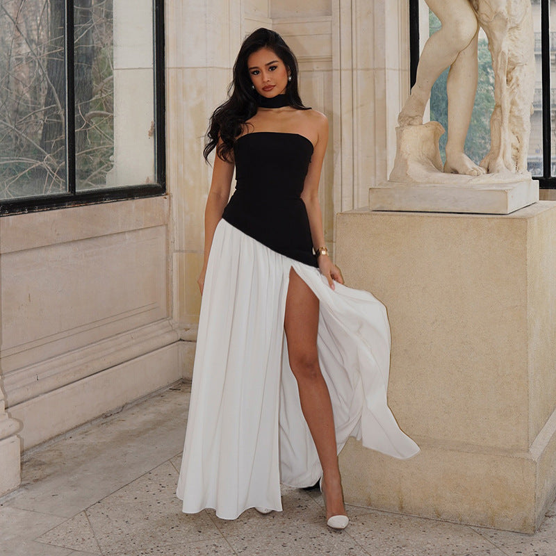 Dame Elegant Strapless Top med Flydende Sjalsdetalje Stilla