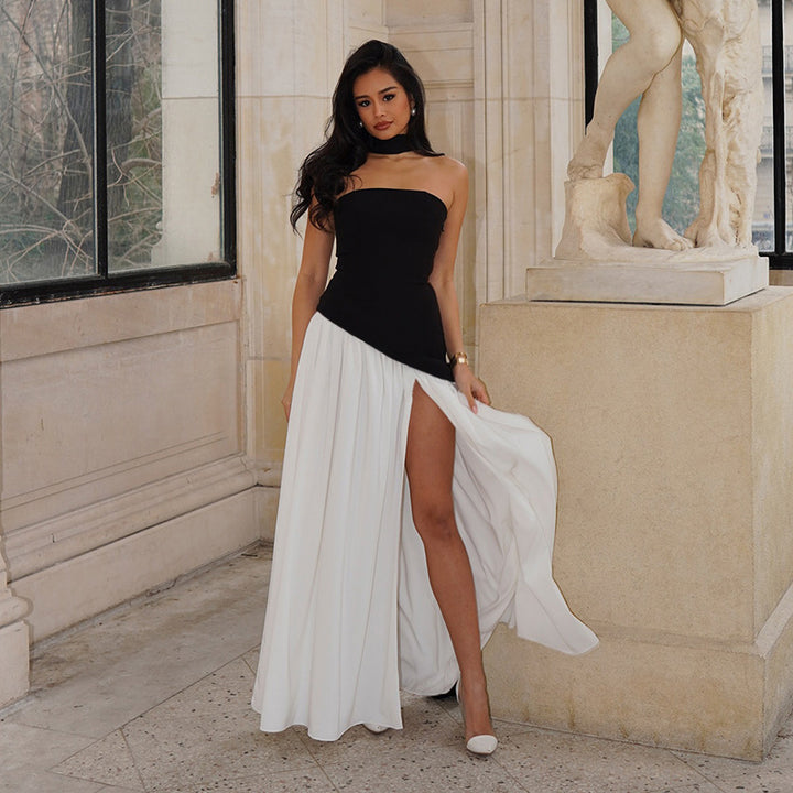 Dame Elegant Strapless Top med Flydende Sjalsdetalje Stilla