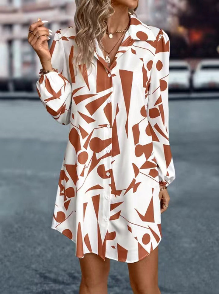 Dame skjortekjole med moderne geometrisk print Stilla