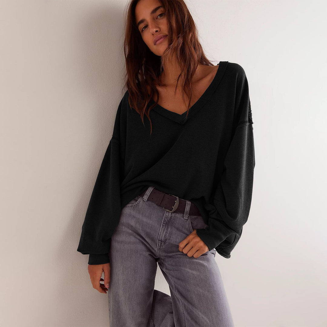 Dame oversized V-hals sweatshirt med afslappet pasform Stilla