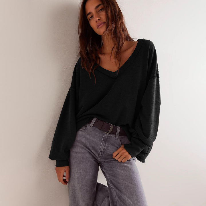 Dame oversized V-hals sweatshirt med afslappet pasform Stilla