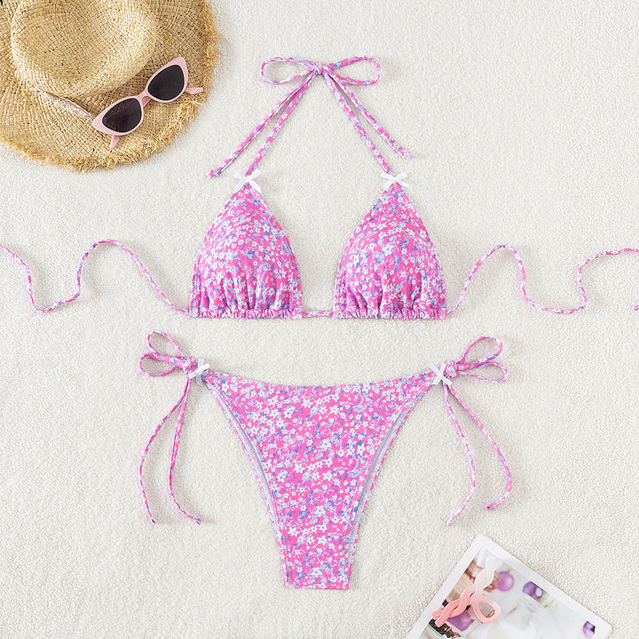 Dame triangelbikini med justerbare bånd og blomsterdesign Skovae