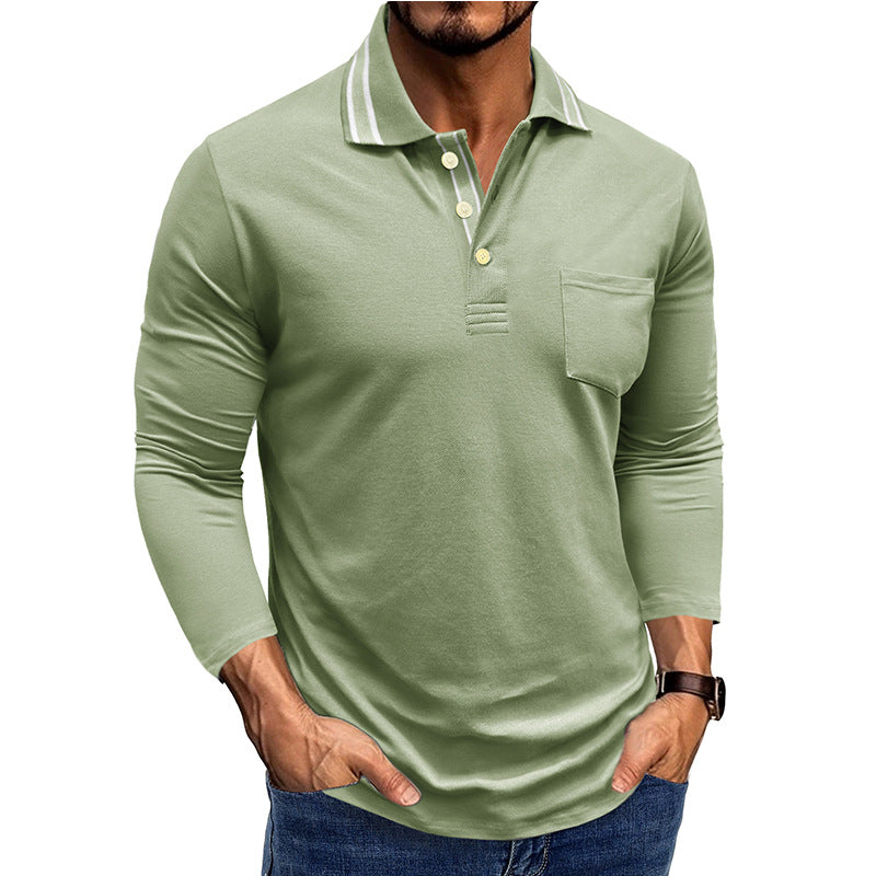 Herre Langærmet Polo T-shirt med struktureret krave og elegante knapdetaljer Stilla