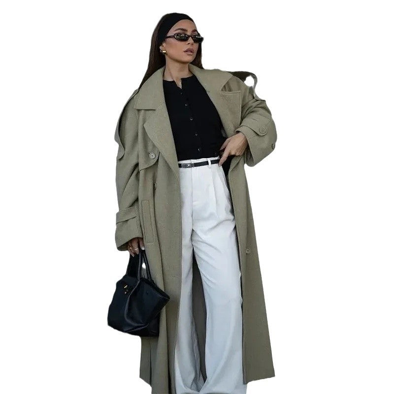 Damer Mode Oversized Frakke med Justerbart Bælte Stilla