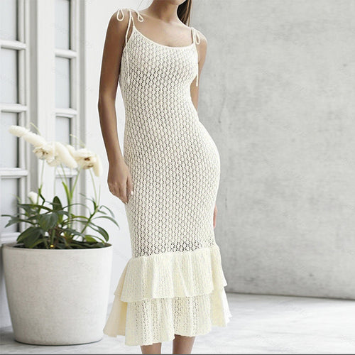 Dame Hæklekjole med voluminøs ruffles trim Skovae