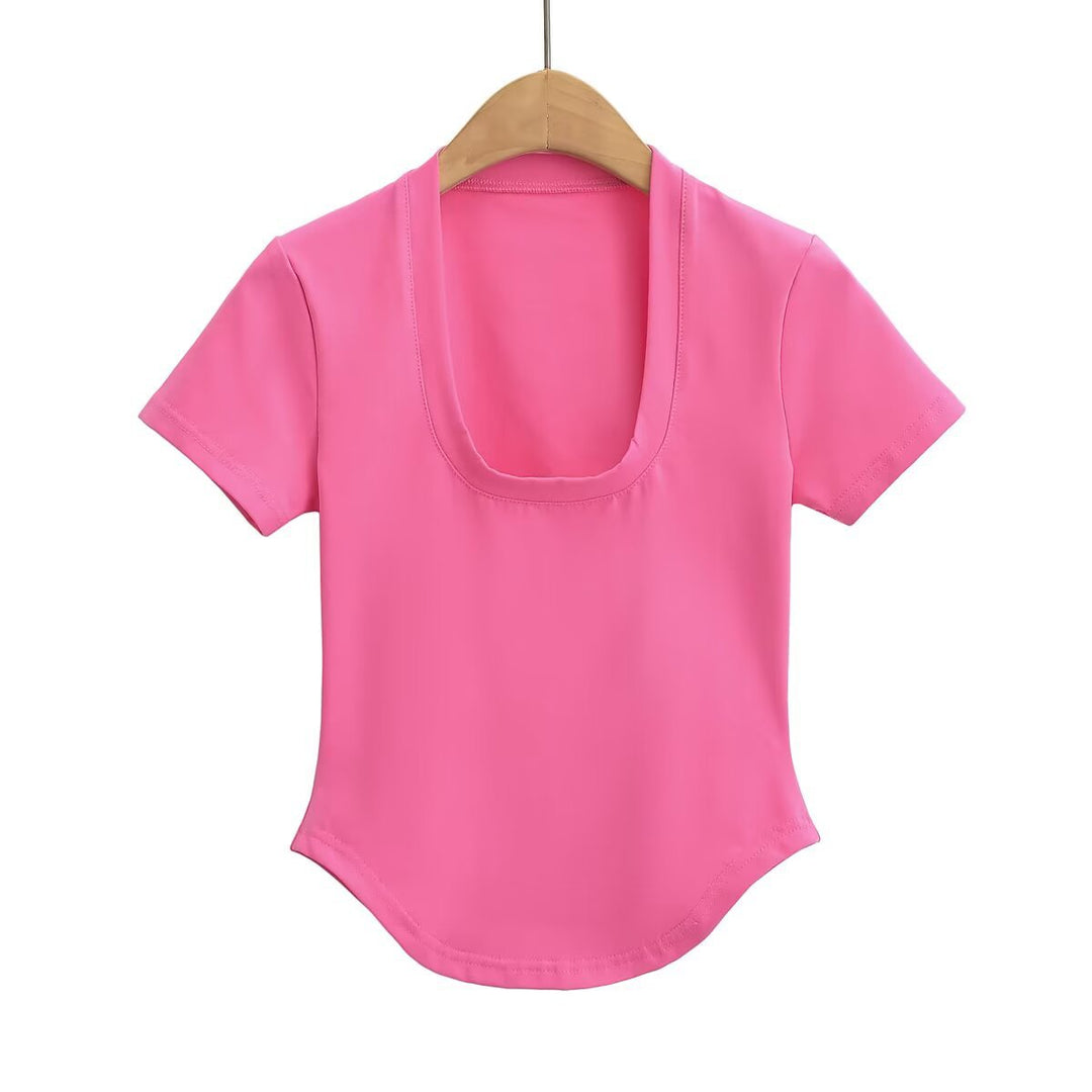 Damer Figurtilpasset Basic T-shirt med rund halsudskæring lavet af højkvalitets bomuldsblanding Stilla