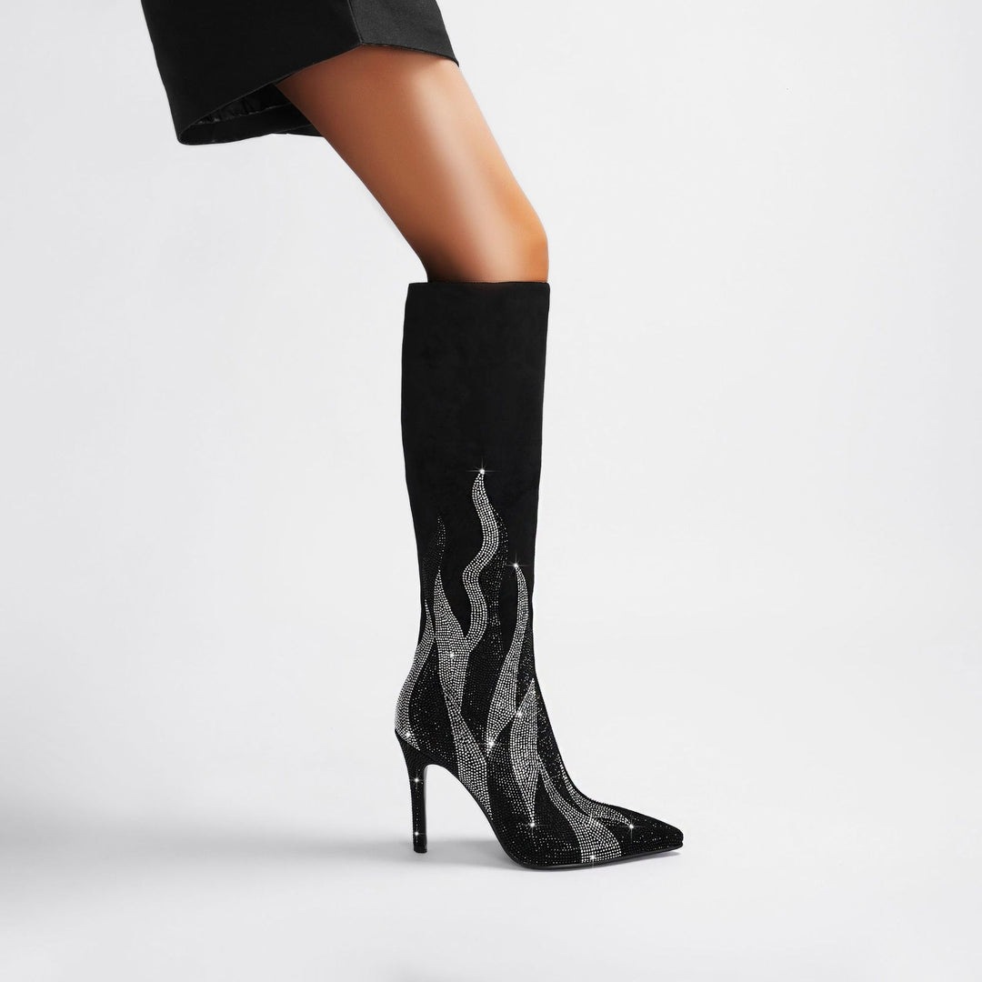 Femme Slouchy Stiletto Over-the-Knee Støvler med Krystal-Flamme-Design  Stilla