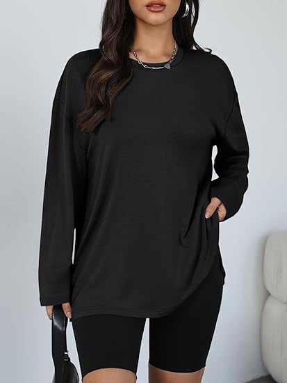 Kvinders Casual Langærmet T-Shirt med Side Slids Stilla