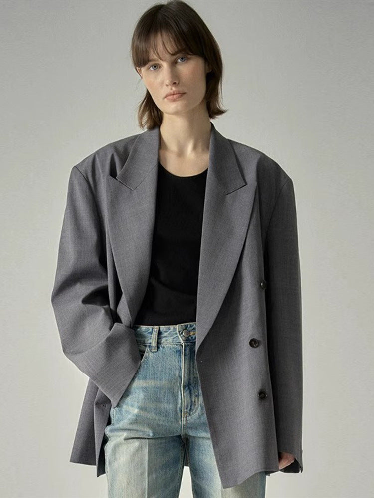Kvinders Fashionable Stilfuld Blazer med Dobbelt Knapperække og Oversized Snit Stilla