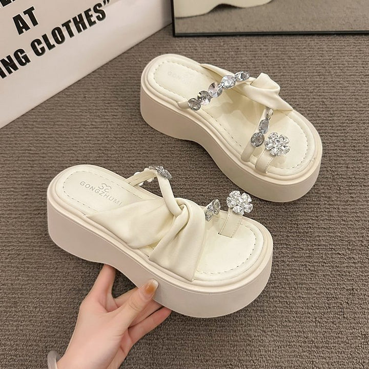 Damer elegante plateau-sandaletter med modigt knude-detalje og funklende accenter Stilla