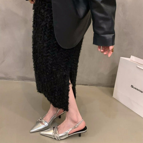 Dame Chic Slingback Kitten Heel Mules med dekorativ Sløjfe Stilla
