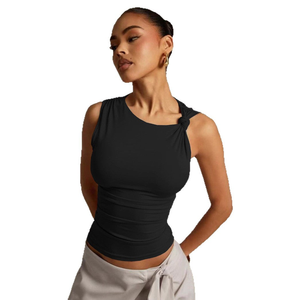 Dame Elegant Tanktop med asymmetrisk design og raffinerede knudelementer Skovae
