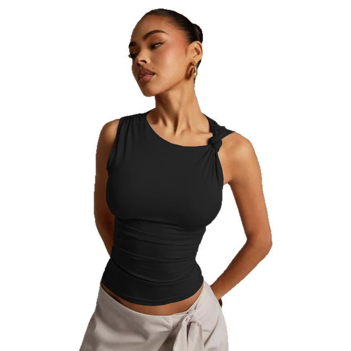 Dame Elegant Tanktop med asymmetrisk design og raffinerede knudelementer Skovae