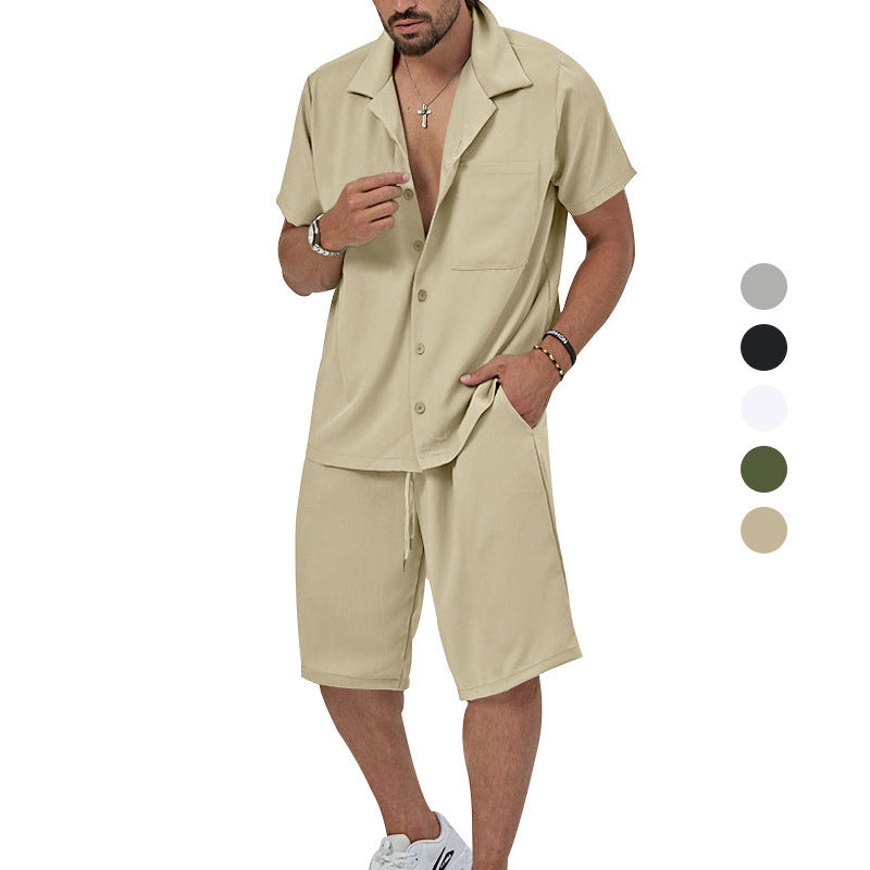 Herrer Sommerligt Fritids-Sæt med Kortærmet Skjorte og Casual Shorts Stilla