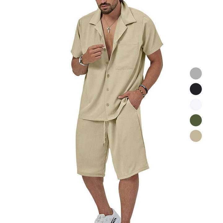 Herrer Sommerligt Fritids-Sæt med Kortærmet Skjorte og Casual Shorts Stilla