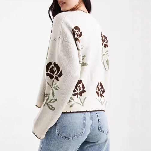 Kvinders cardigan med blomsterdesign og elegante detaljer Stilla