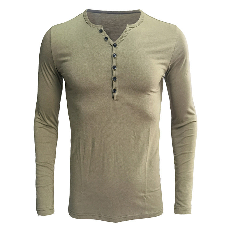 Herrer Langærmet Henley skjorte med stilfulde knapper og elastisk stof Stilla