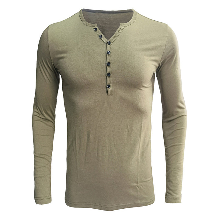 Herrer Langærmet Henley skjorte med stilfulde knapper og elastisk stof Stilla