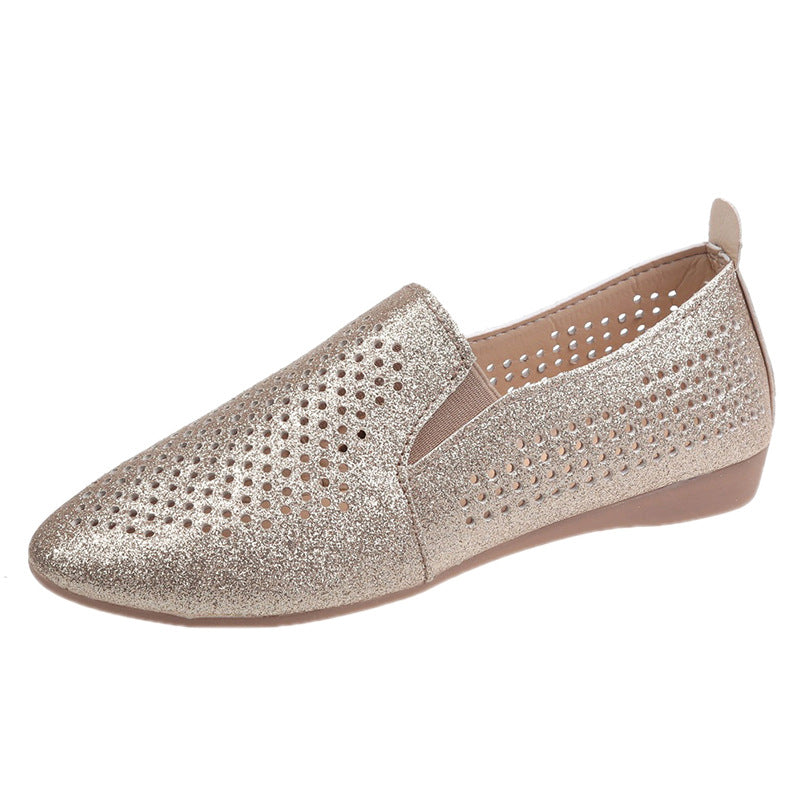 Dame elegante slippers med glitrende overflade og åndbare perforeringer Stilla