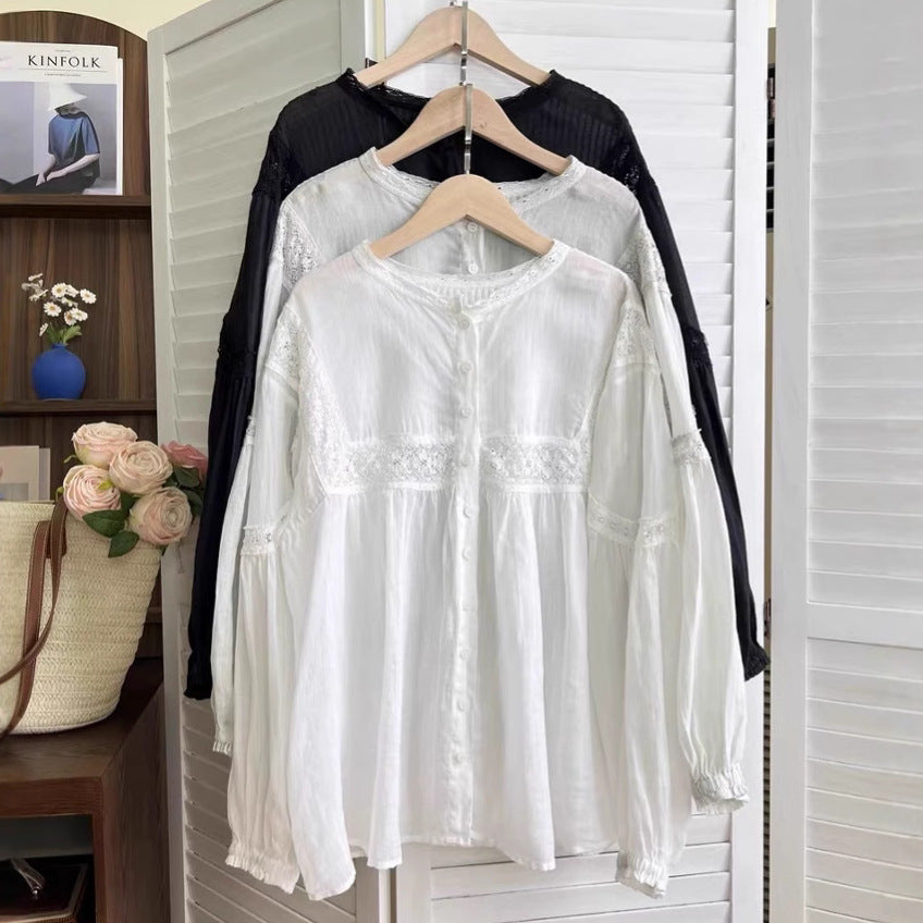 Femme Bohemian Knap-Bluse med rynkede ærmer Stilla