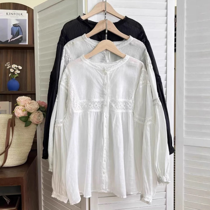 Femme Bohemian Knap-Bluse med rynkede ærmer Stilla