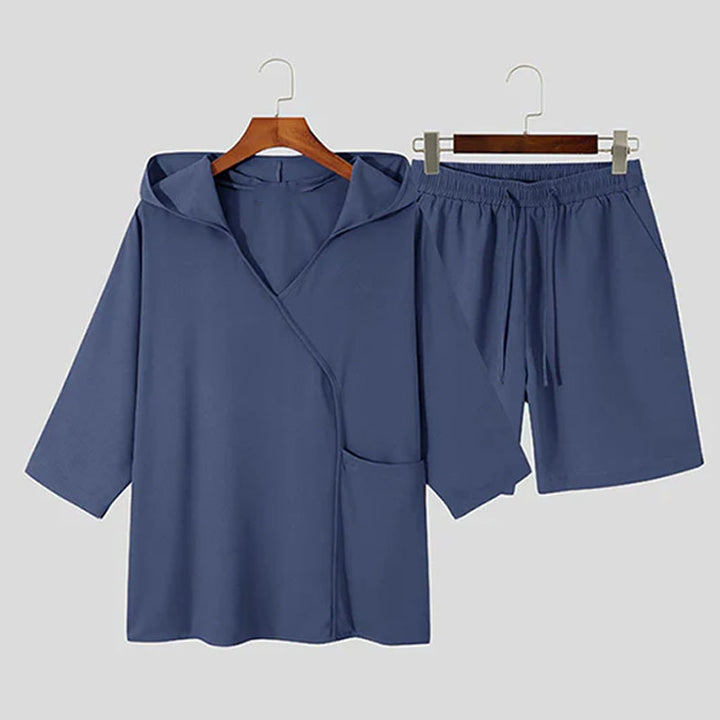 Herrer afslappet hoodie-sæt med shorts og praktiske lommer Stilla