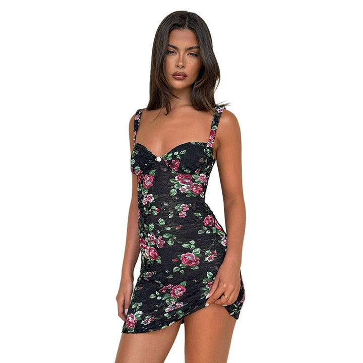 Dame Floral Print Bodycon Mini Kjole Stilla