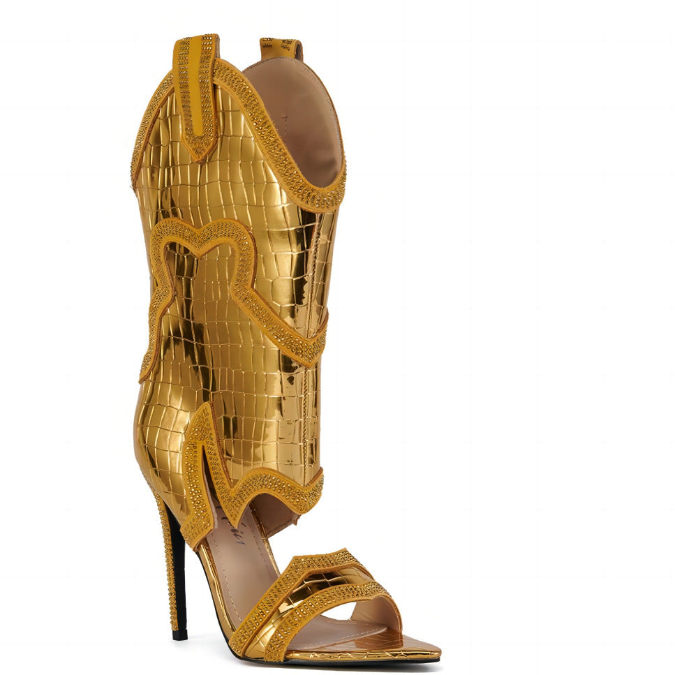 Femme High-Fashion Over-knæ Støvler med metal-krokodille-detaljer Stilla