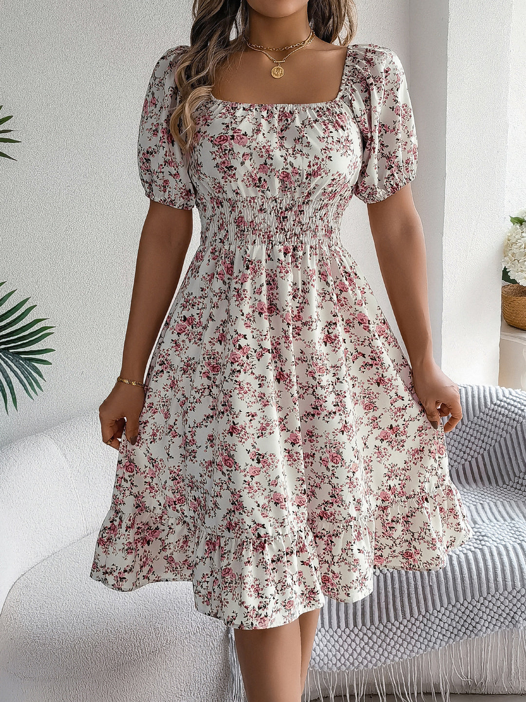 Dame trendy Off-Shoulder-kjole med bred pasform og blomsterprint Stilla