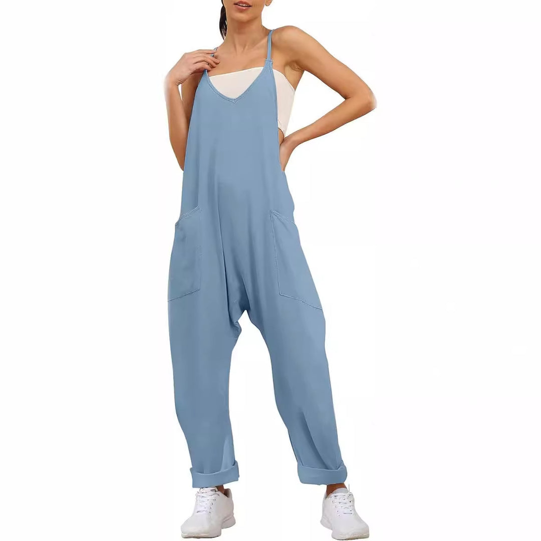 Dame Afslappet Jumpsuit med dyb udskæring og praktiske lommer Stilla
