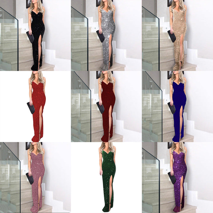 Stilla | Elegant Spaghetti Stropper Pailletter Split Cocktailkjole
