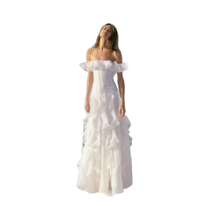 Dame Elegante Off-Shoulder Maxikjole med voluminøse flæser Stilla